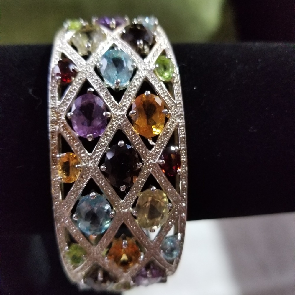 3 inch Gemstone Sterling Silver Cuff Bracelet
